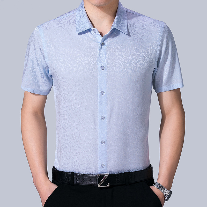19 MOMME Chemise polo en soie manches courtes en jacquard homme-Soie Plus