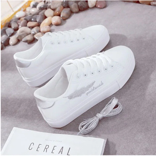 Qengg Women's Casual Snakers 2021 Korean Style Summer Autumn Women White Skateboarding Shoes Lightweight Flat Bottom PU Sports Shoes