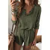 Women's Solid Color Lace-up Long-sleeved Shorts Jumpsuit