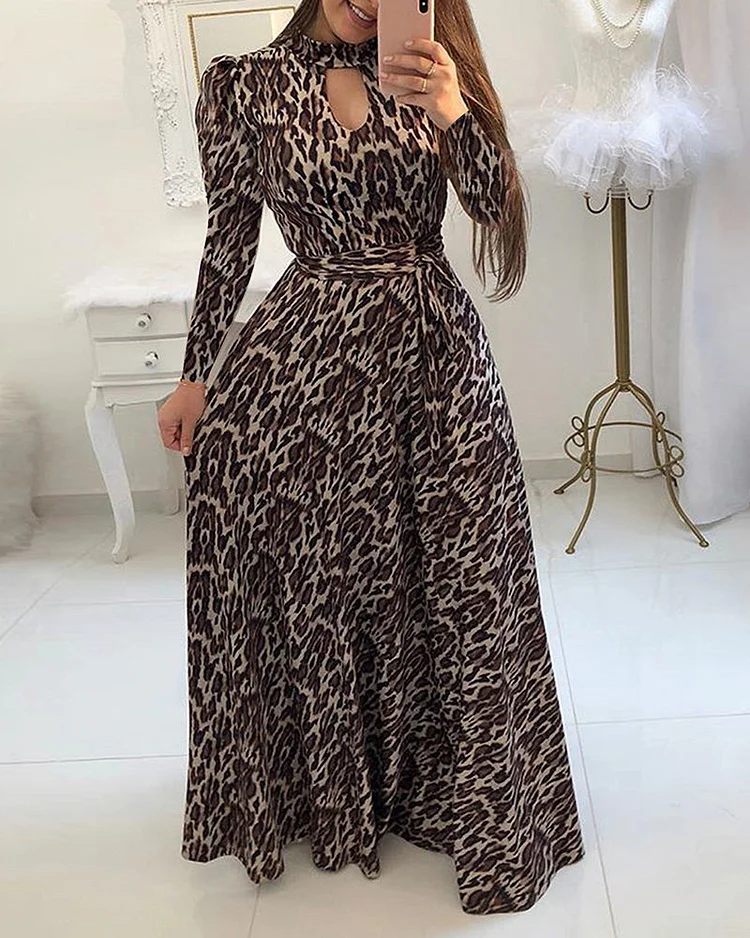 Lace-out Collar Long Sleeve Maxi Dress