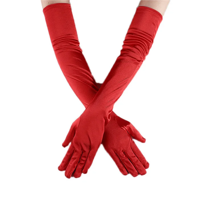 Halloween Decorate Red Lengthen Satin Mittens Gloves