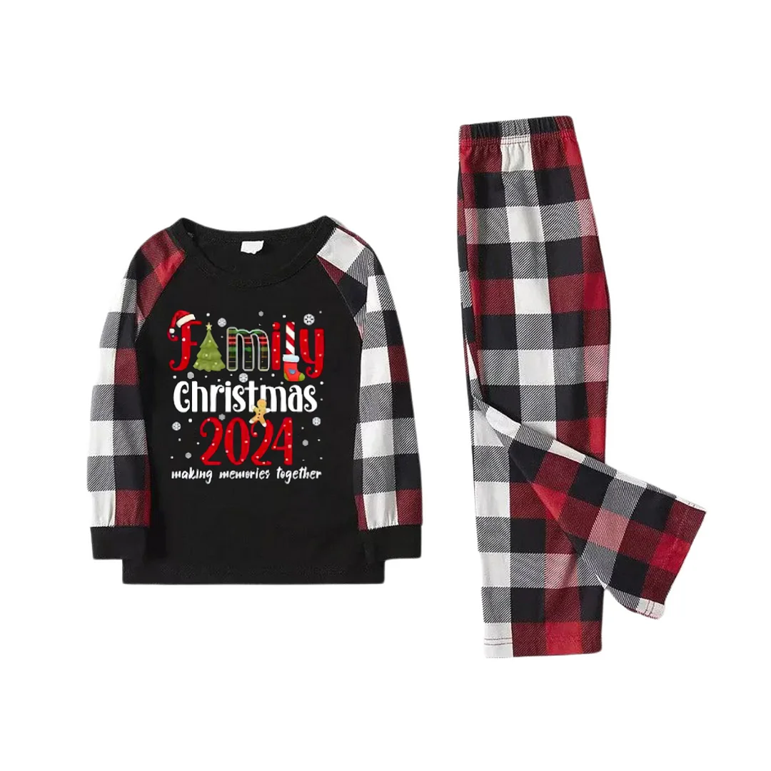 "Family Christmas 2024 Making Memories Together" Pattern Ⅲ- Red&Black&White Plaid  Matching Pajamas