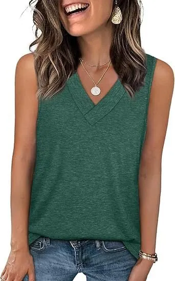🎁Last Day Promotion 49% OFF✨Women's Sleeveless V-Neck Slimming Loose Fit Casual Tank Top T-Shirt