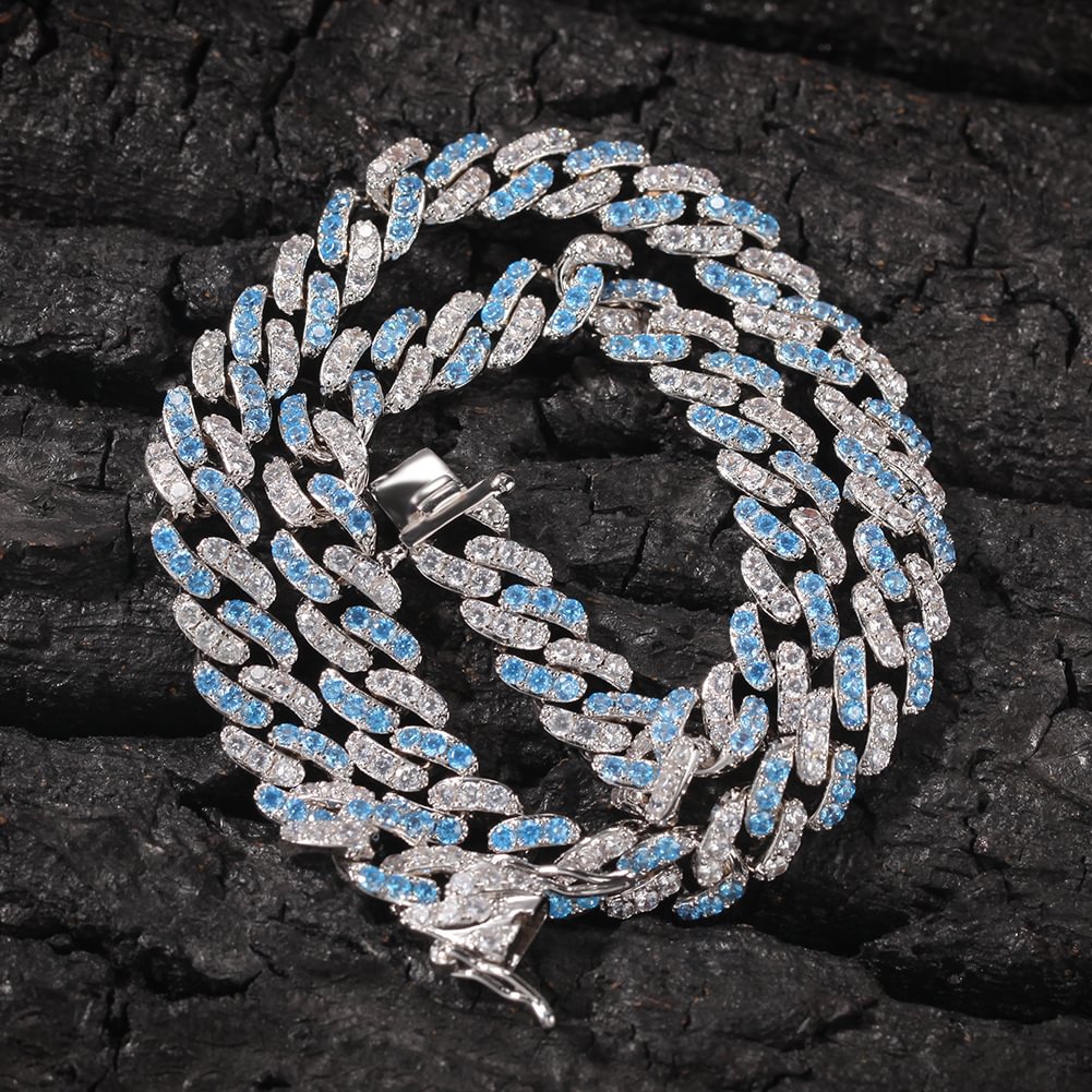 8MM Iced Out Cuban Link White & Baby Bule Cubic Zirconia Chain-VESSFUL