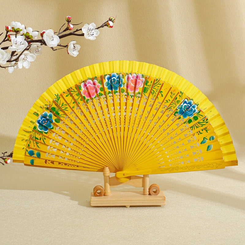 Handmade Painted Fan Classical Folding Fan European Style Spanish Wooden Fan Cheongsam Matching Fan Chinese Ancient Style Folding Fan