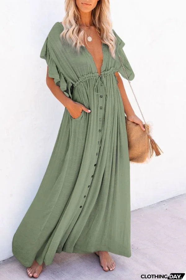 Fairy Air Fluttering V-neck  Ruffle Sleeves Dress