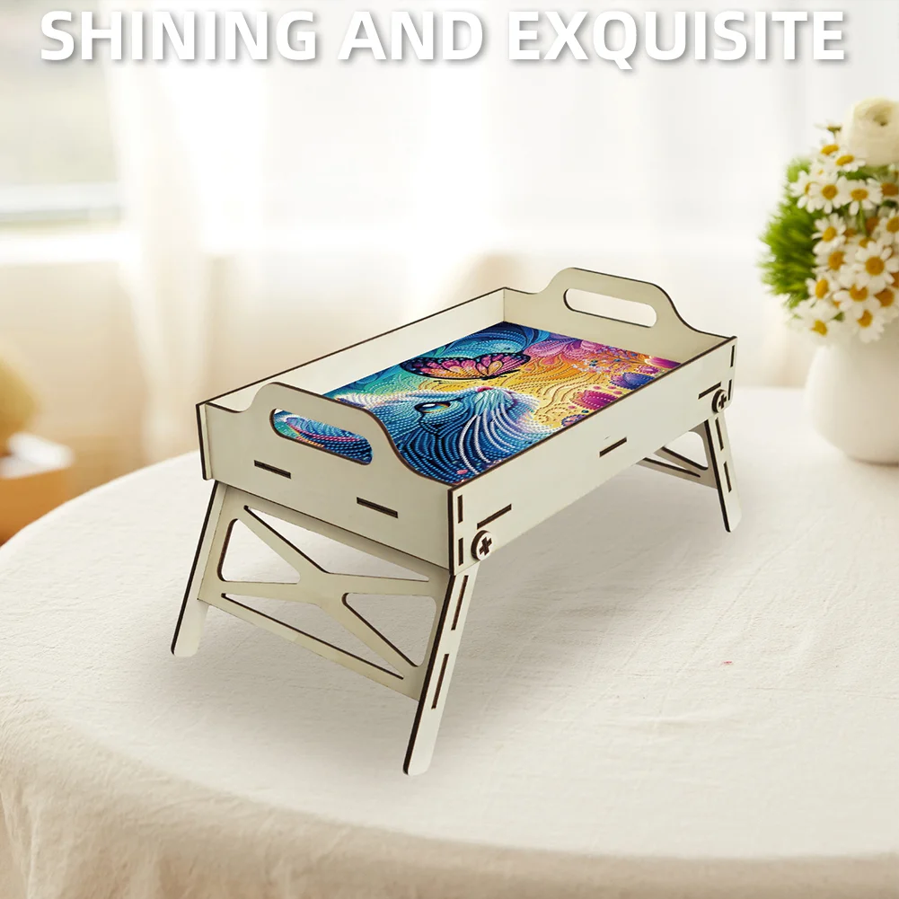 5D DIY Butterfly-Kitten Diamond Painting Serving Tray with Handle for Home Decor