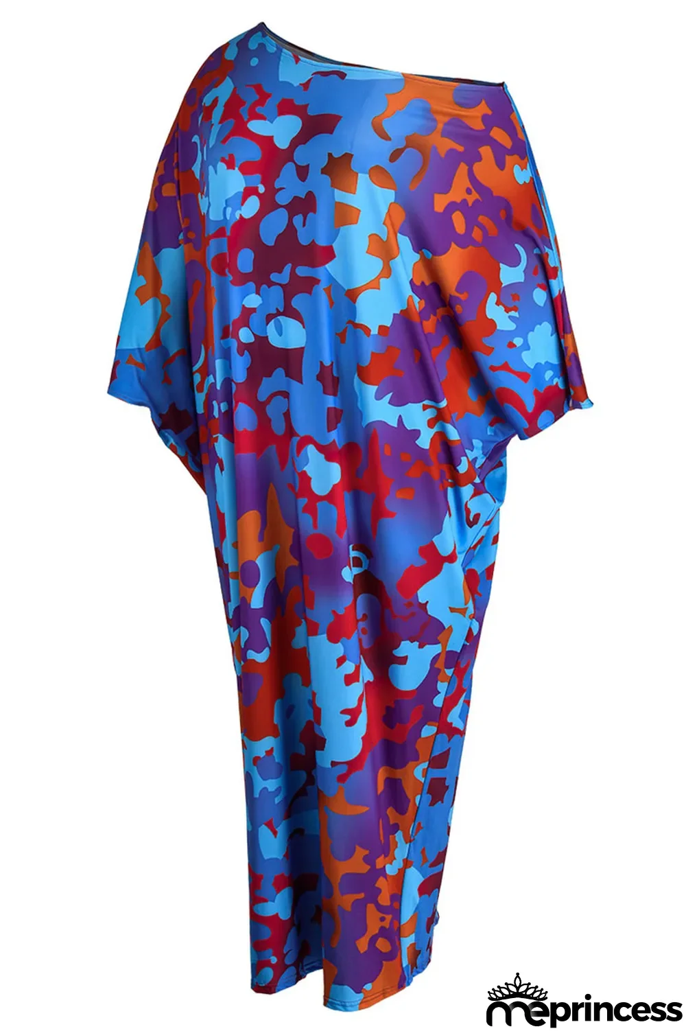 Green Casual One Shoulder Long Sleeves Step Skirt Ankle-Length camouflage Dresses