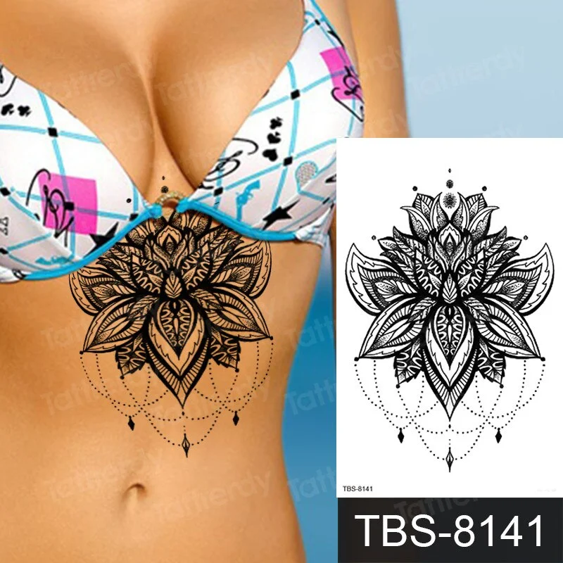 mandala temporary tattoo sticker lace black henna sex tattoo for woman under breast tattoo underboob sketches tattoo designs