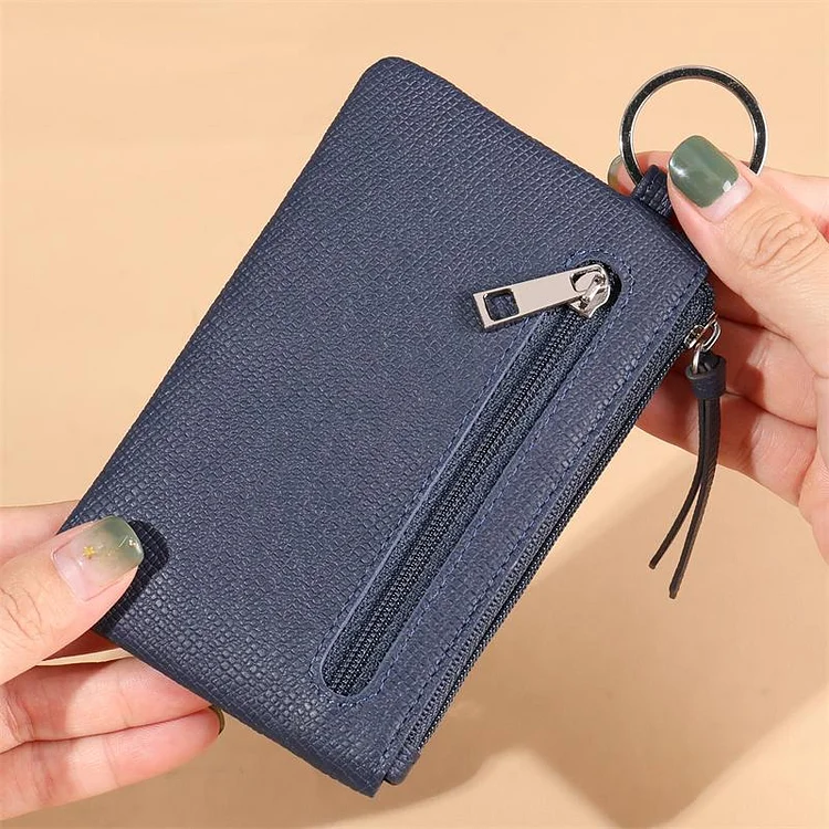 Unisex Leather Card Holder Simple Portable Zipper Wallet