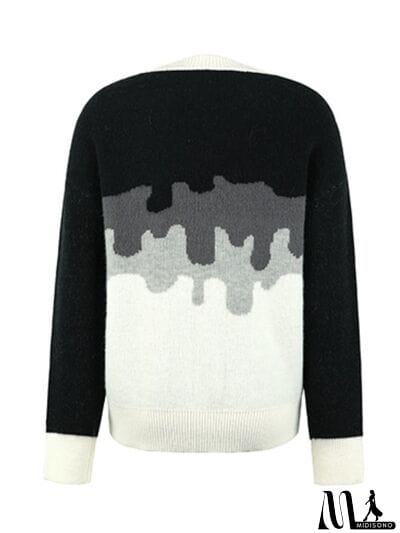 MidiSono - Color Block Dropped Shoulder Sweater