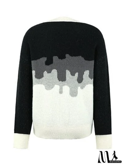 MidiSono - Color Block Dropped Shoulder Sweater