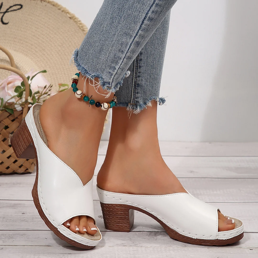 Yyvonne Summer New Fashion High-Heeled Coarse And Fish Mouth One-Word Drag Women Large And Cold Slippers Women