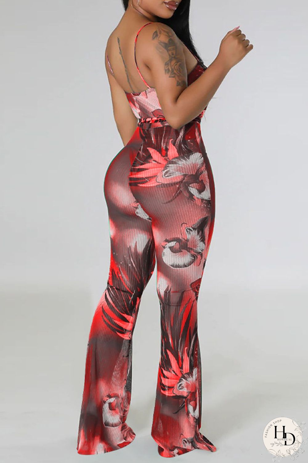 Blue Sexy Print Bandage Patchwork Spaghetti Strap Regular Jumpsuits