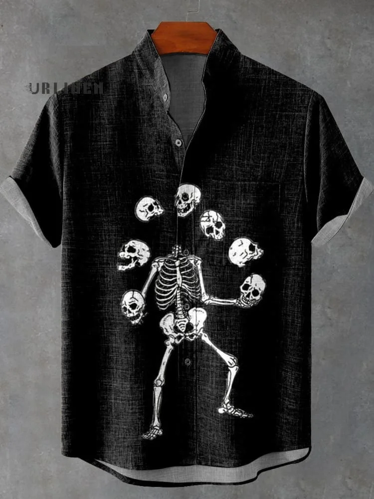 Skull Juggling Decorative Pattern with Skulls Casual 100% Cotton Shirt