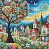 Glass Painting Colorful House-11CT Stamped Cross Stitch 50*50cm/19.69*19.69in tapestrymarket