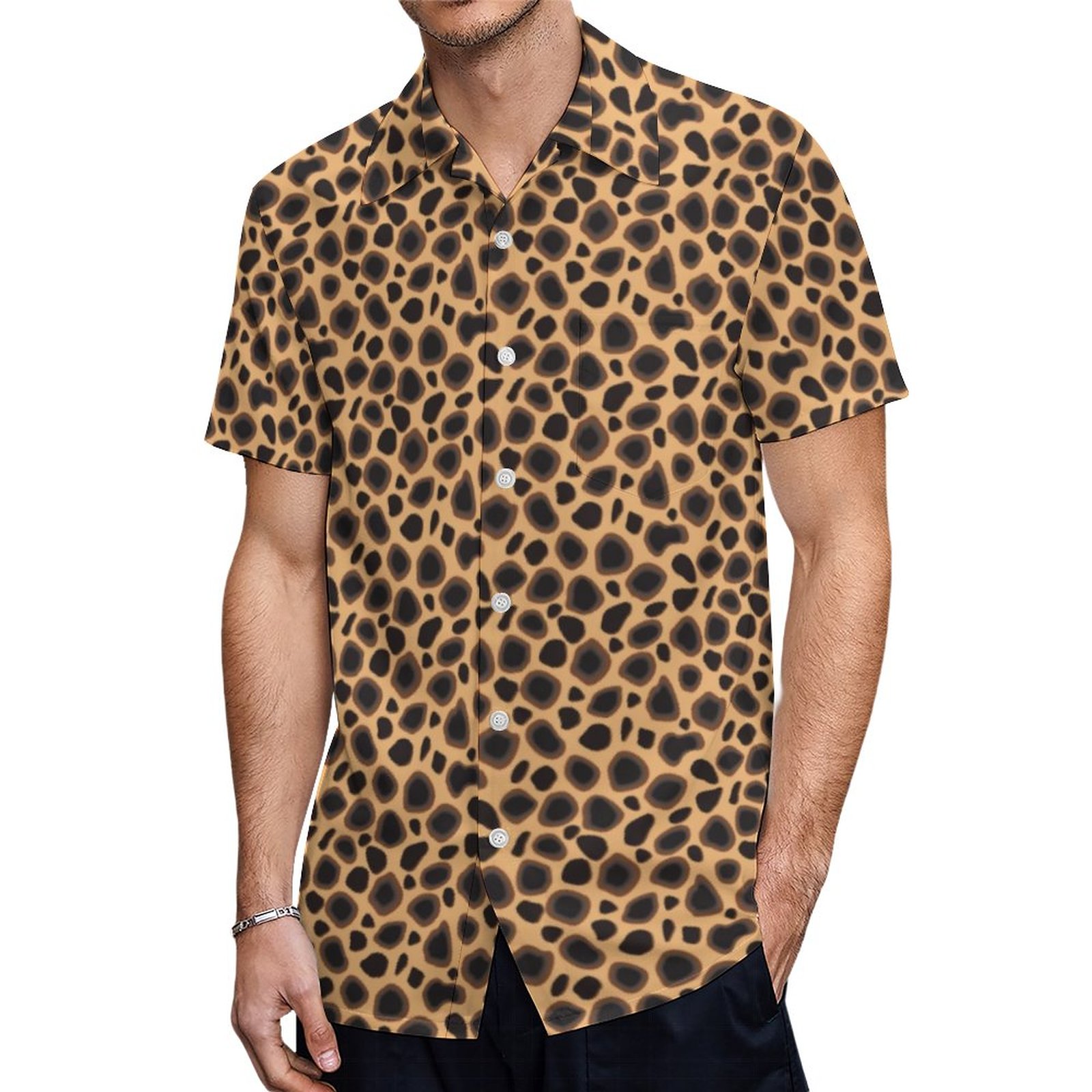 Leopard Cheetah Brown Animal Print Pattern Hawaiian Shirt Mens Button Down Tropical Hawaii Beach Shirts