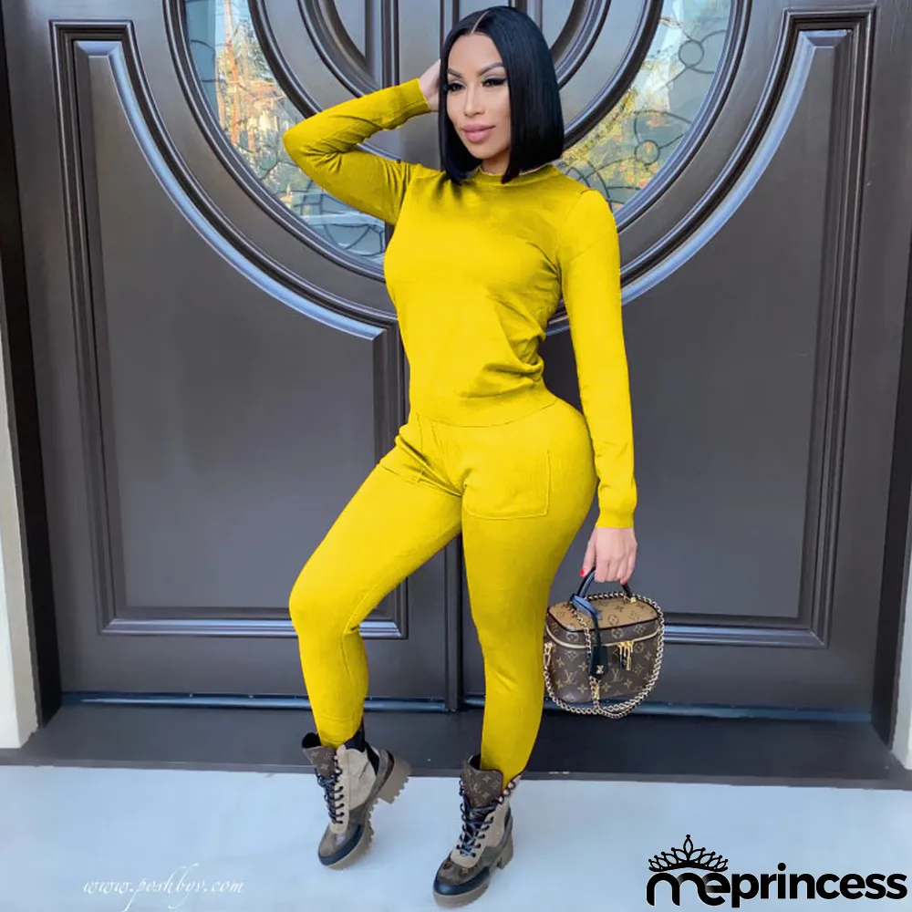 Women's Fall Winter Fashion Casual Sport Pocket Two-Piece Pants Set