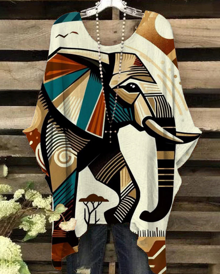 Geometric Abstract African elephant Casual Blouses