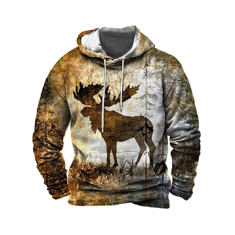 Men'S Jungle Deer Print Hoodie