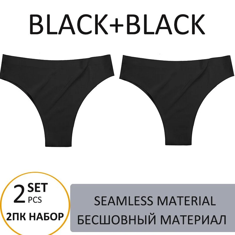 2PCS/Set Woman Panties Sexy Bikini Thongs Women Underwear  T-Back Female Lingerie Seamless Ice Silk Underpants For Woman 2021