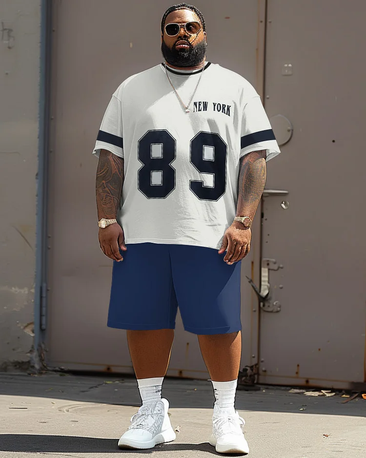 Men's Plus Size Street Casual New York Digital Print T-Shirt Shorts Suit
