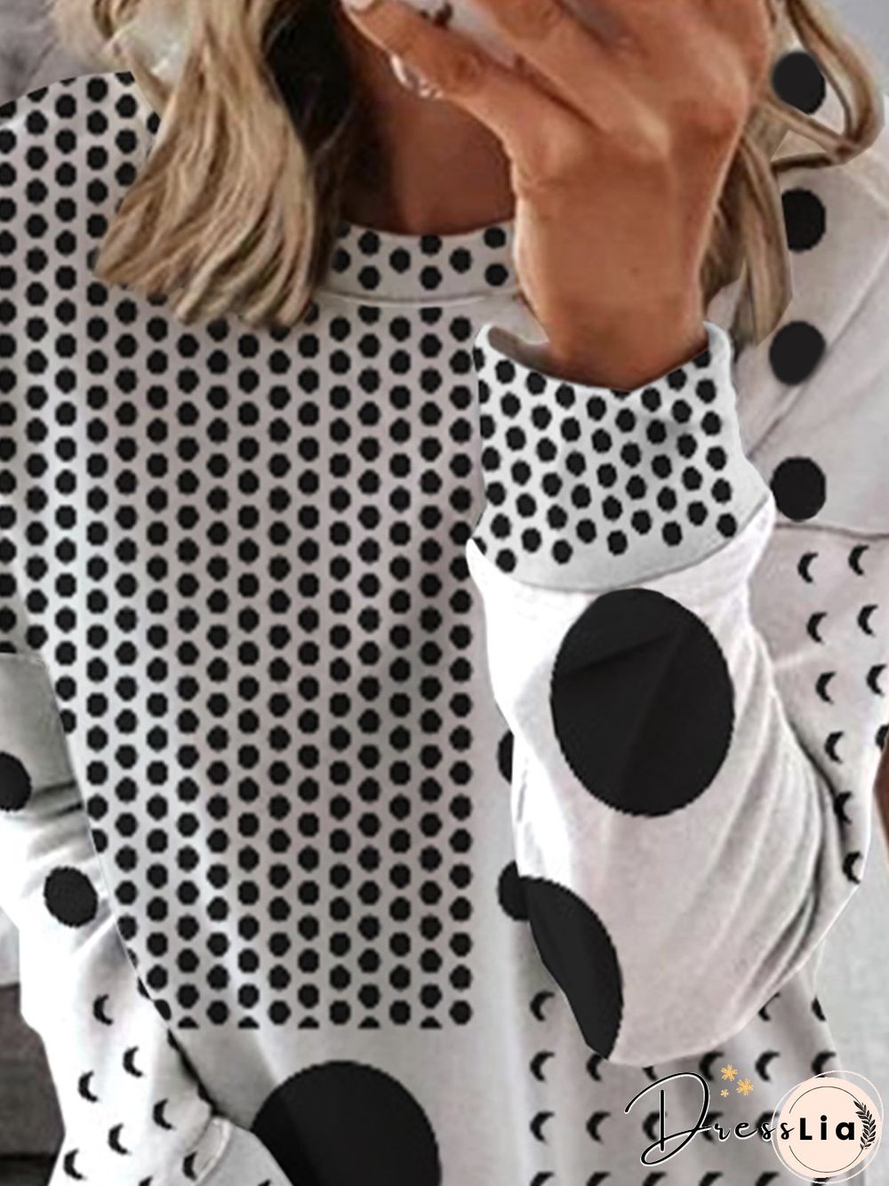 Polka Dots Long Sleeve Crew Neck Plus Size Casual Sweatshirts