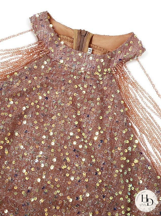 Bodycon Mini Dress Black Pink Sleeveless Pure Color Sequins Tassel Fringe Beads Spring Summer Crew Neck Hot Elegant Party S M L XL / Party Dress for Women