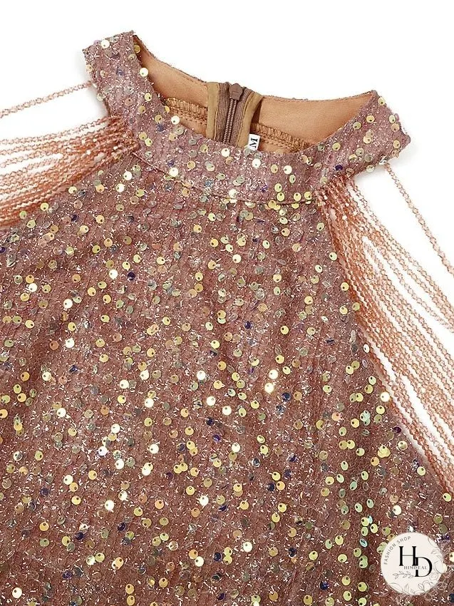 Bodycon Mini Dress Black Pink Sleeveless Pure Color Sequins Tassel Fringe Beads Spring Summer Crew Neck Hot Elegant Party S M L XL / Party Dress for Women