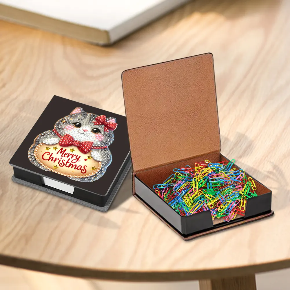 5D DIY PU Diamond Art Note Box with 160 Sheets Paper Memo Pad Holder Kit (Cat)