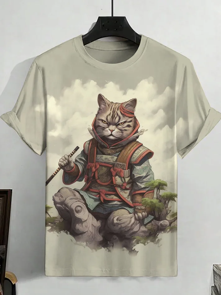 Men's Japanese Cat Print Casual Short Sleeve T-Shirt
