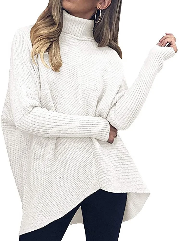 Brownm Brownm Winter Women Irregular Hem High Collar Jumper Long Sleeve Knit Sweater Woman