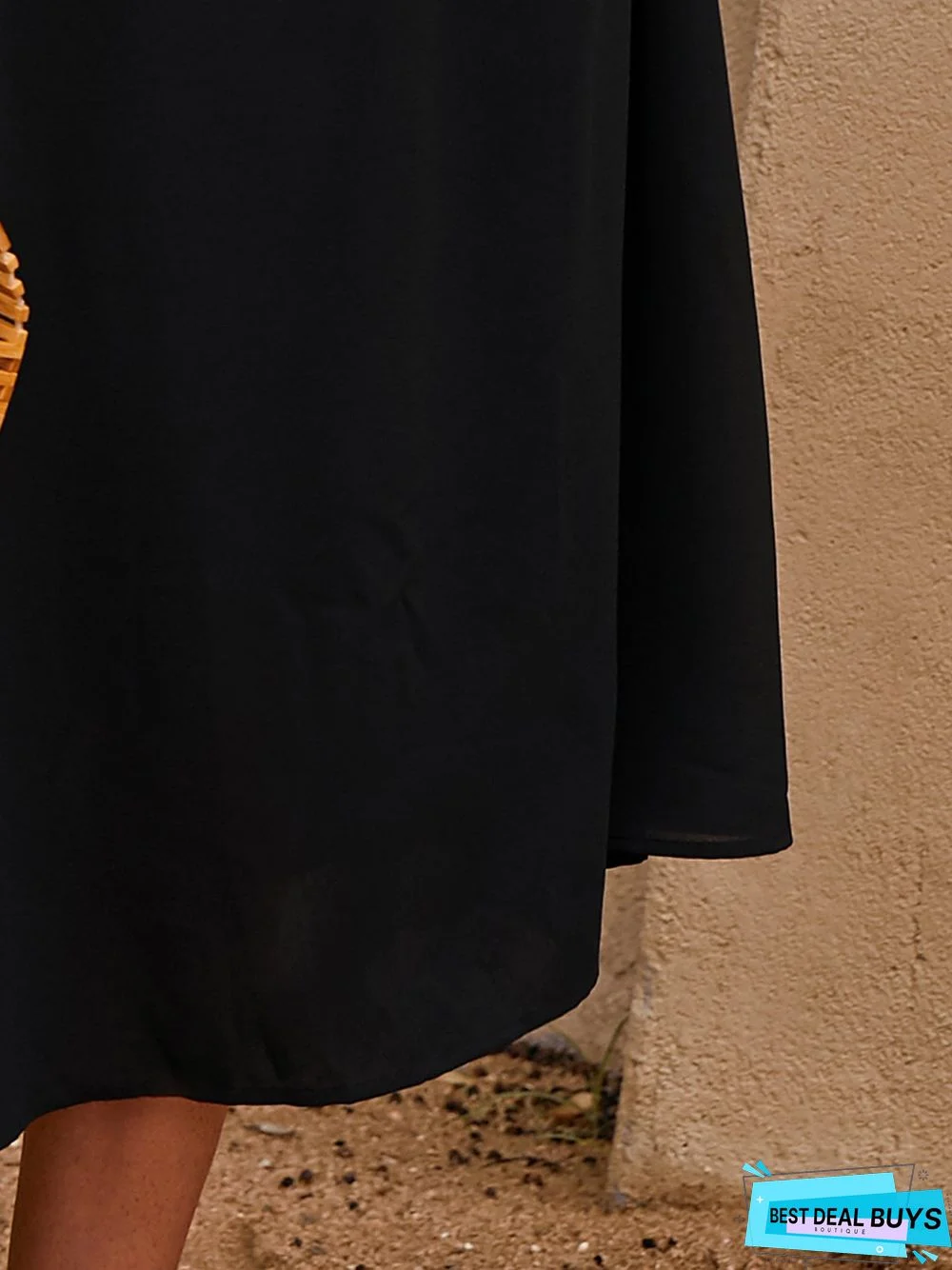 Appliqued Casual A-Line 3/4 Sleeve Weaving Dress