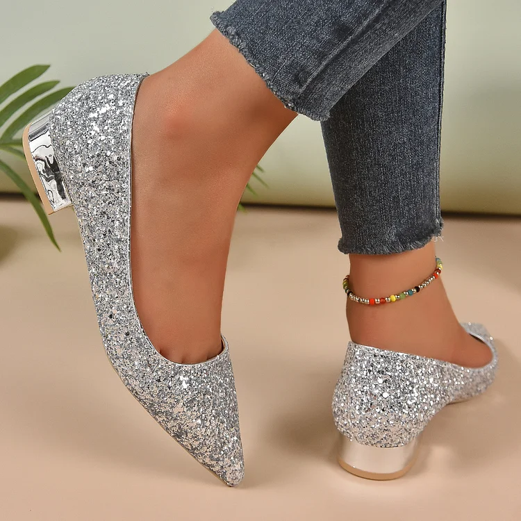 Women's Crystal Shoes Low Heels Women Pointed Shoes  Stunahome.com