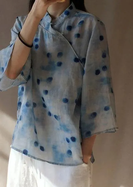 Italian Dotted Clothes Stand Collar Flare Sleeve Box Shirts
