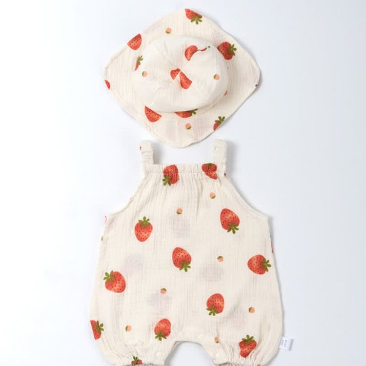 Baby Strawberry Strap Overall with Hat