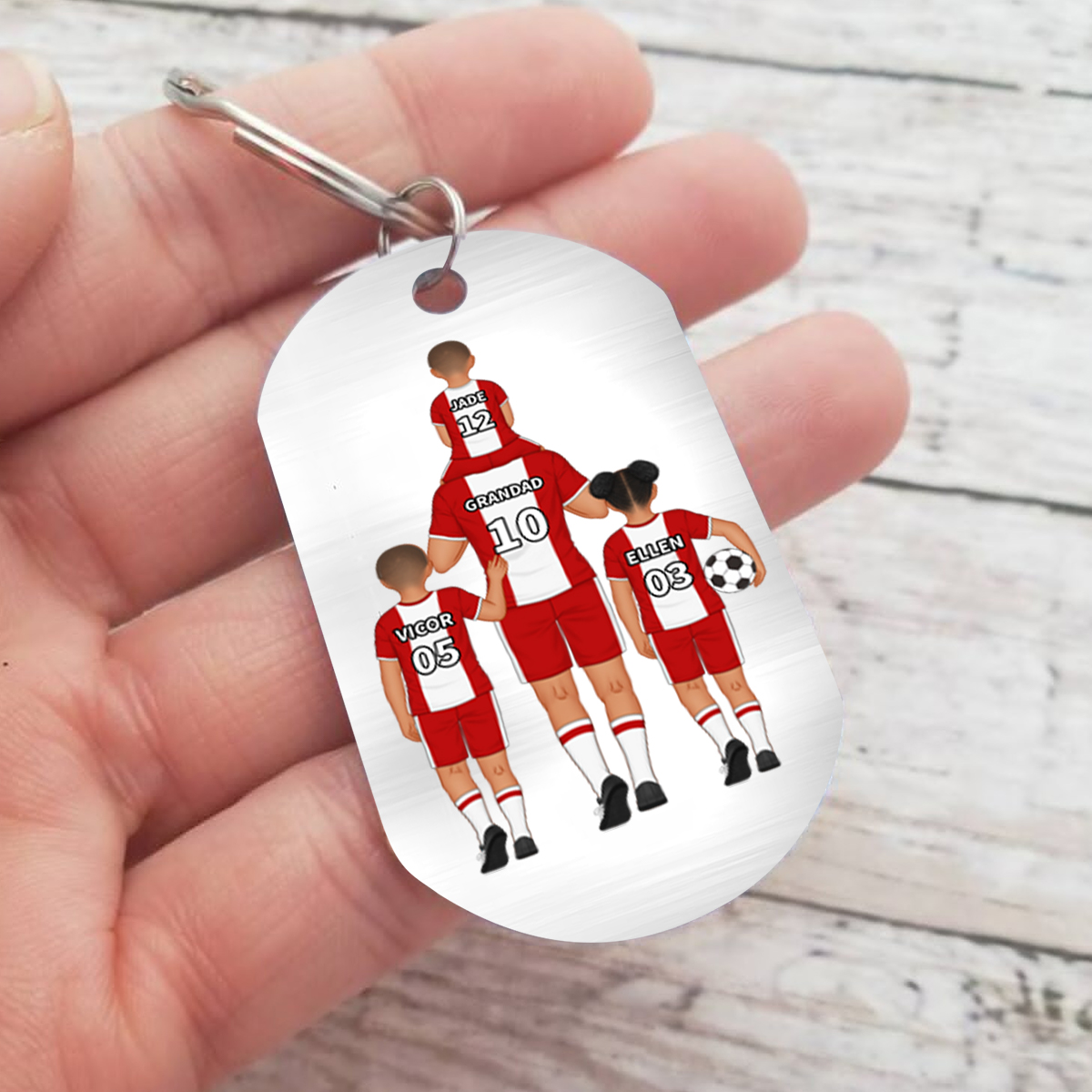 1-3 Names - Personalised Dad Football Team Fist Keychain Customized Name Gift with Gift Box for Dad/Grandad