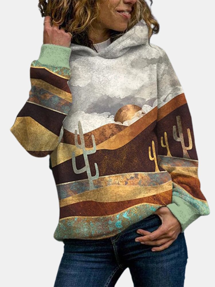 Landscape Print Long Sleeve Casual Hoodie For Women - Shop Trendy Women's Fashion | TeeYours
