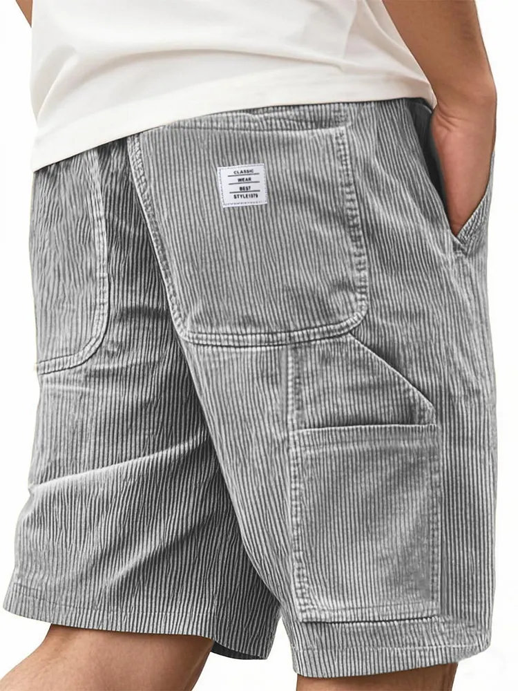 Men's Practical Multi-Pocket Cargo Shorts Corduroy Embroidered Logo Stylish Loose Everyday Shorts-Customized products