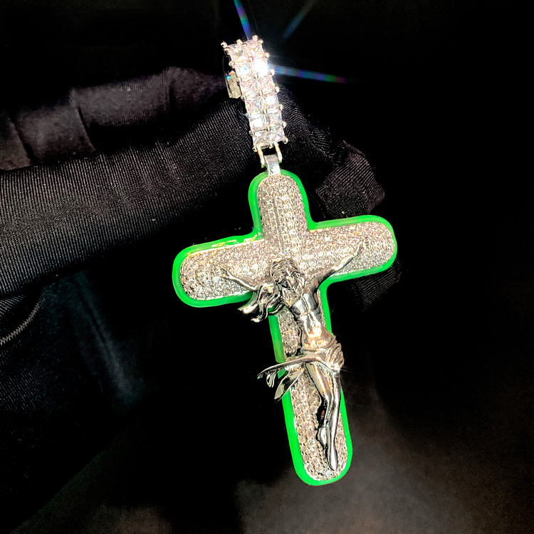 Baguette CZ Luminou Iced Out Jesus Cross Pendant Necklace-VESSFUL