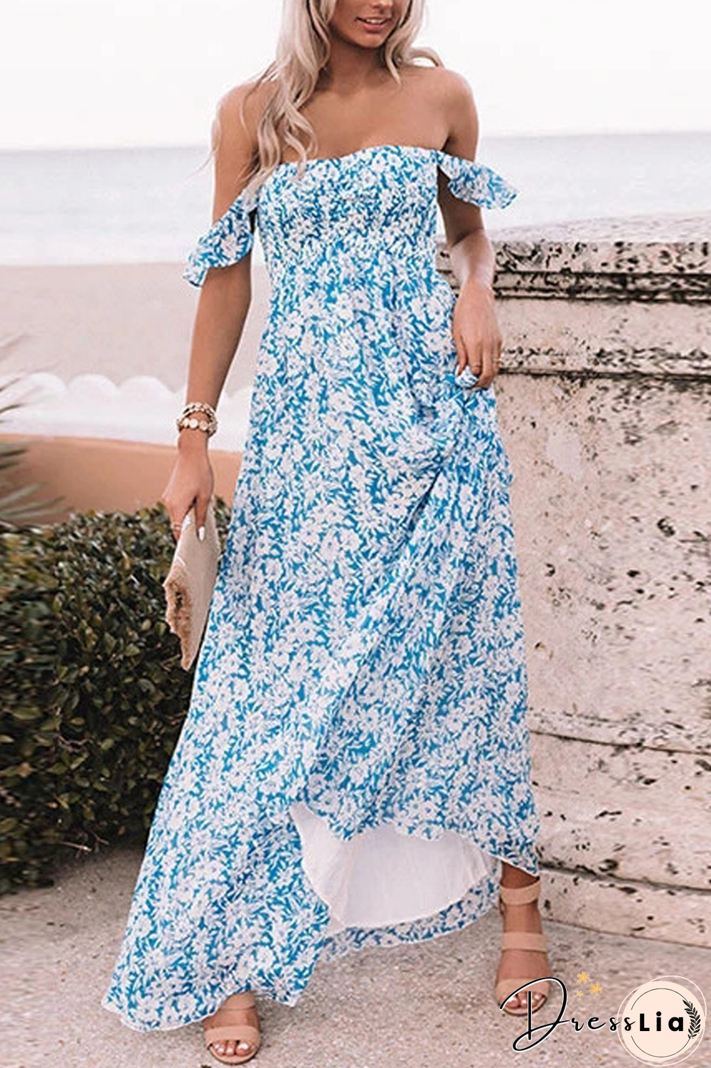 KarliDress Off The Shoulder Floral Printed Swing Dress P12671