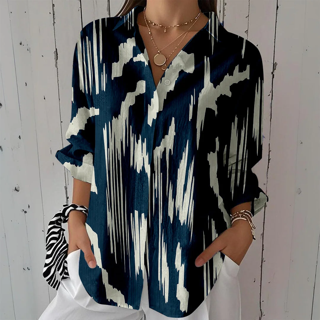 Style & Comfort for Mature Women Women Abstract,Blue DZCL0260 3/4 Sleeve Shirt Collar Printed Button Tops