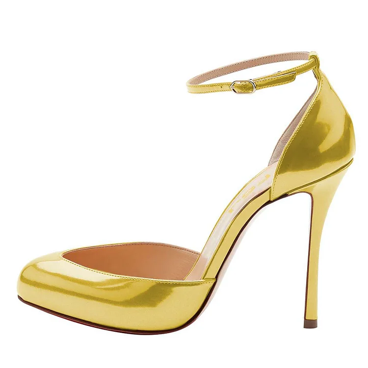 Gold Metallic High Heels Ankle Strap Low-Cut Pumps for Women |FSJ Shoes