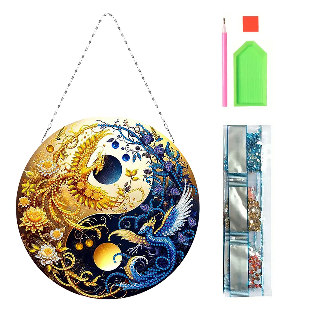 Phoenix Yin Yang 2D Flat DIY Diamond Painting Set Diamond Art Pendant Home Decor