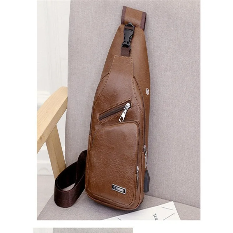 Luxury Brand Messenger Bag Leather Men Chest Bag Vintage Crossbody Shoulder Bag Men's Business Sling Bags Male Casual Chest Pack