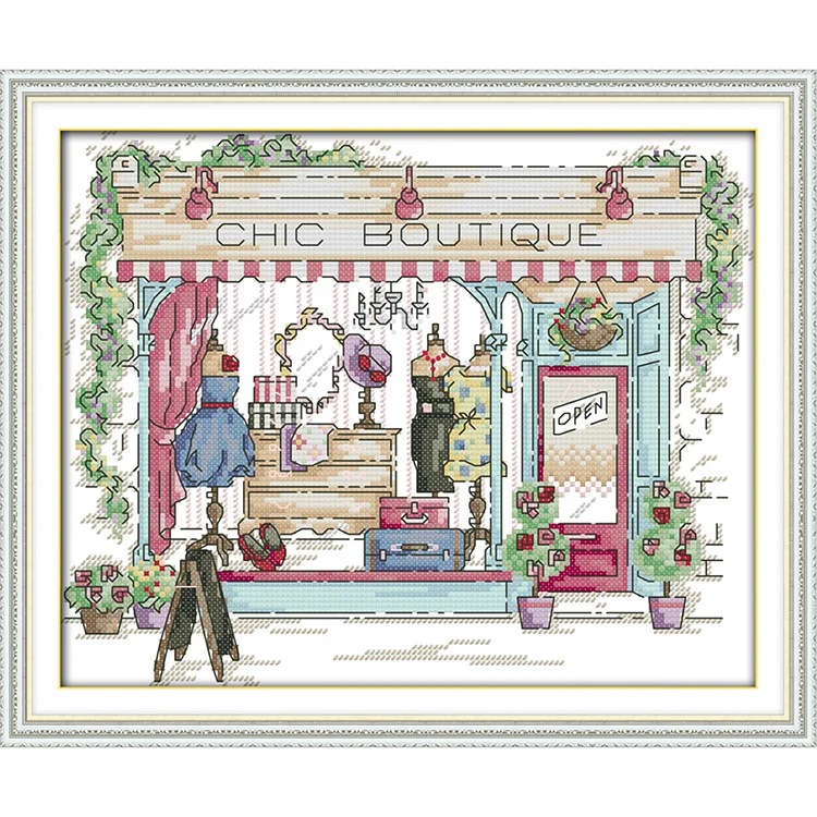 Joy Sunday Women Clothing Shop 14CT Stamped Cross Stitch 31*26CM