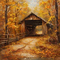 Autumn Covered Bridge - Diamond Painting
