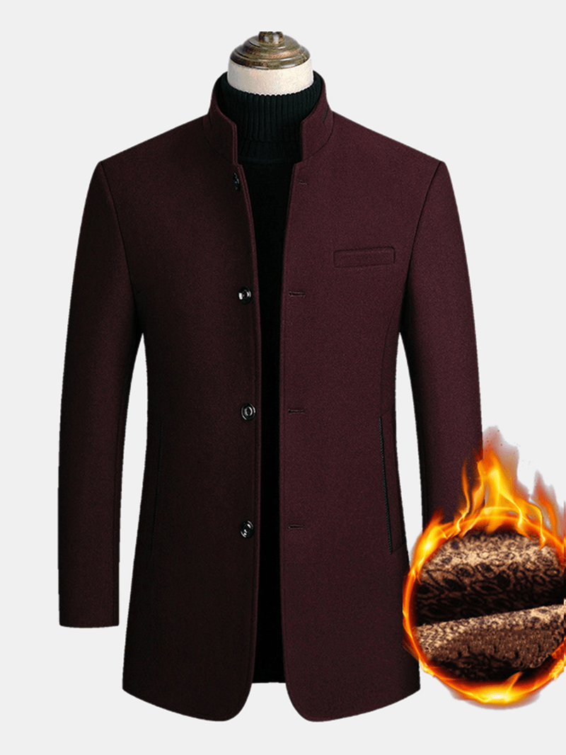 Mens Wool Blends Business Casual Trench Coats Fleece Lined Warm Wool