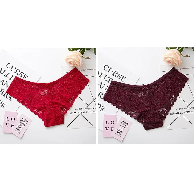 Women Sexy Lace Lingerie Low-waist Panties Embroidery Tempting Briefs Transparent Hollow out Underwear Female Underpants