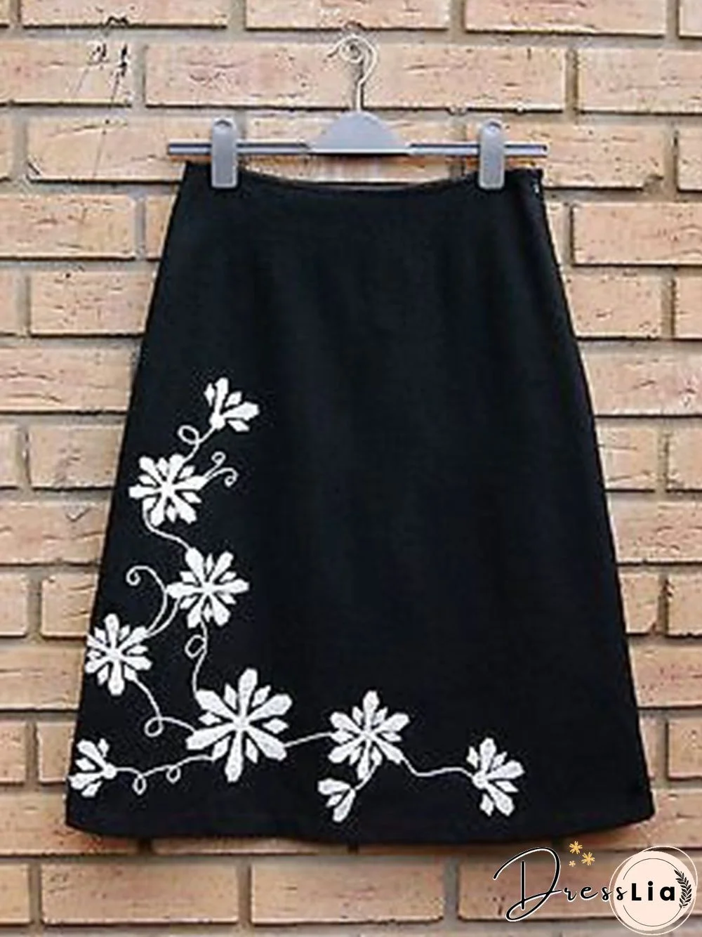 Black Floral Printed Casual Vintage A-line Skirt